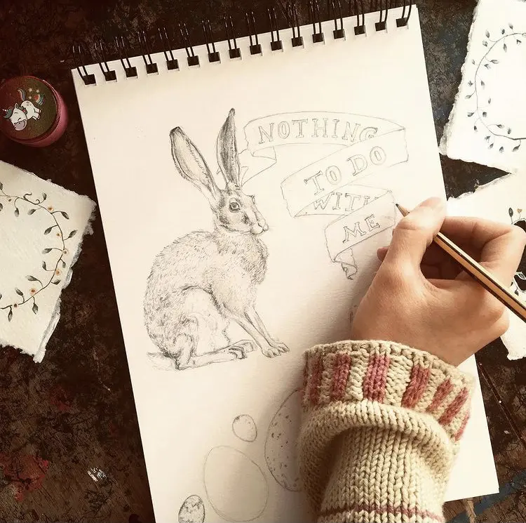 hand drawn pencil sketch of a hare